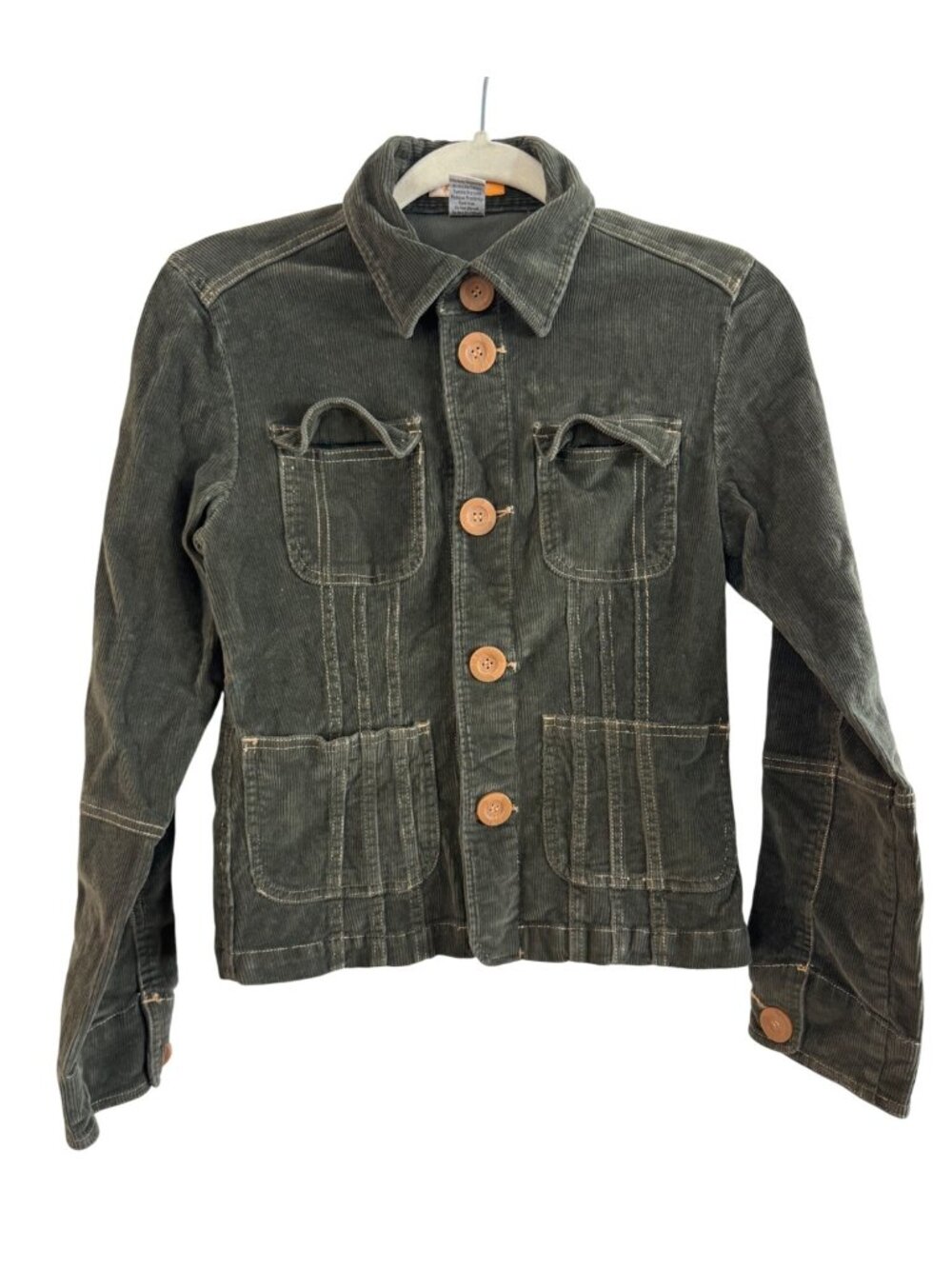 Tulle Olive Green Corduroy Button-Up Jacket With Four Pockets Womens Size M